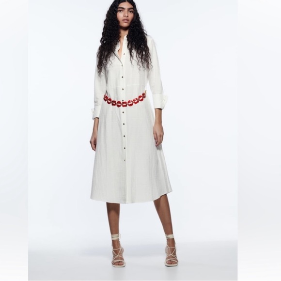 Zara Dresses Zara White Chain Belt Shirt Long Linen Dress Poshmark